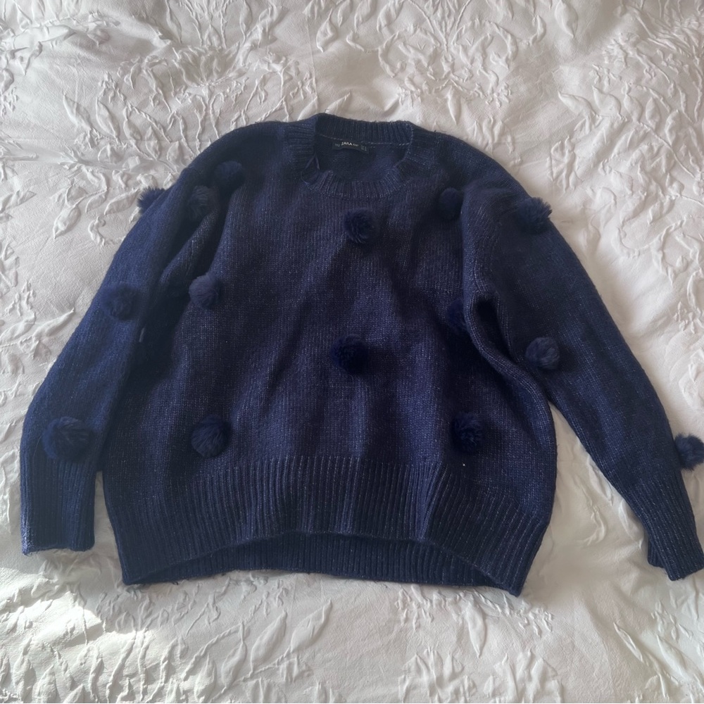 Zara Oversized Pom Pom Sweater in Navy
